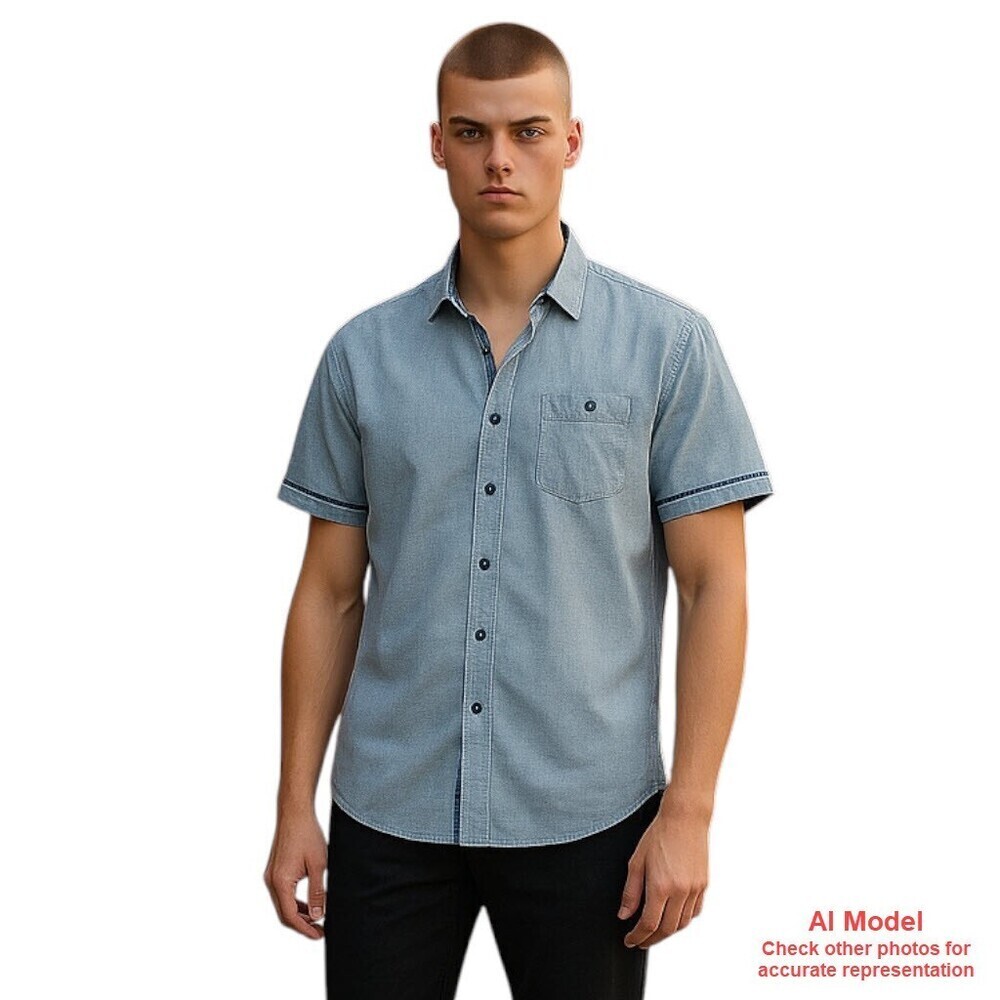 Simons Le31 Short Sleeve Shirt Cotton Button Up Blue Denim Style Heritage XL